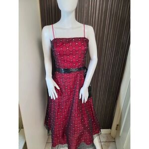 Y2K Jessica Howard Evenings Red Black Sequin Mesh Overlay Formal Dress Size 4